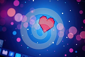 Close-up of a pixel cursor on a heart Ã¢â¬' digital affection